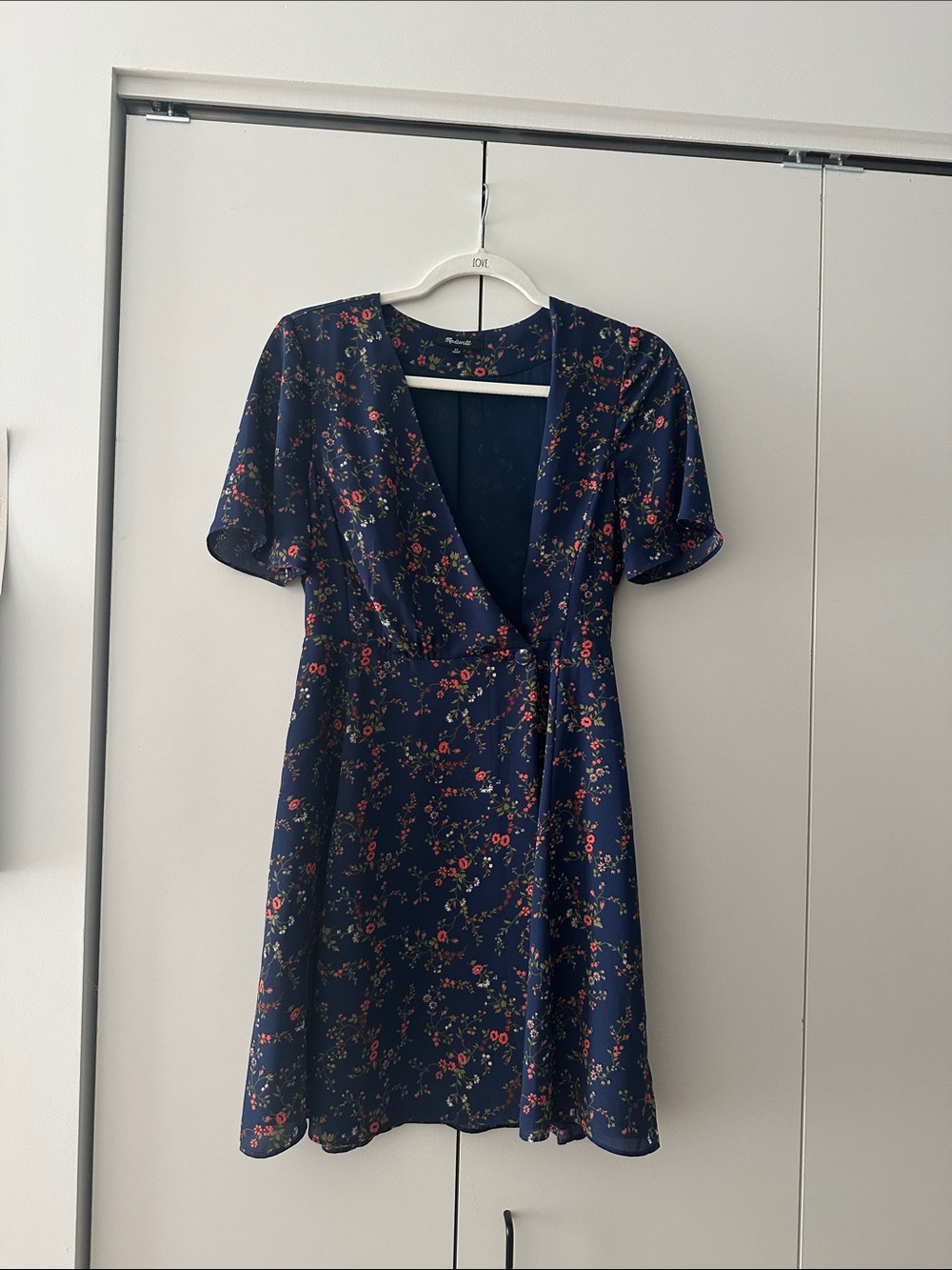 Madewell Navy Floral Wrap-Style Dress